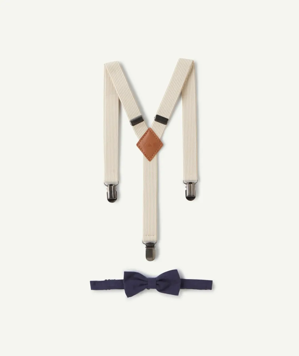 Lot bretelles et nœud papillon beige