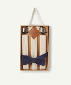 Lot bretelles et nœud papillon beige