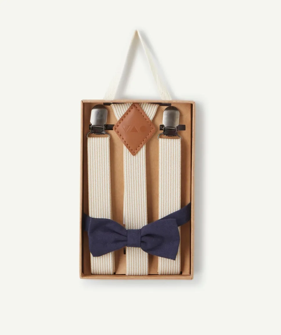 Lot bretelles et nœud papillon beige