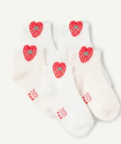 Lot chaussettes bébé fille imprimé fraise coton blanc