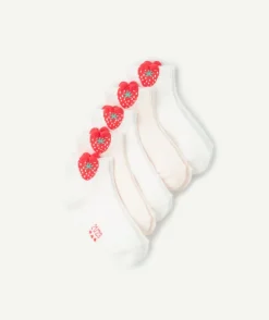 Lot chaussettes bébé fille imprimé fraise coton blanc