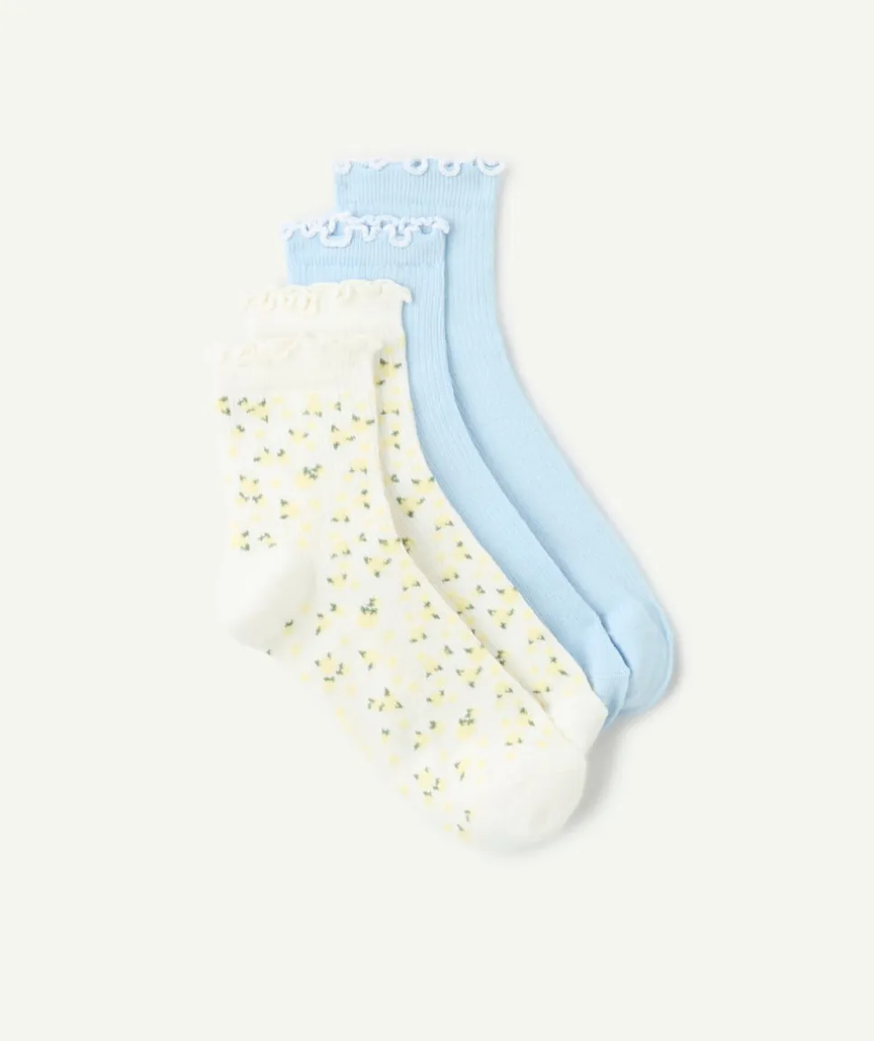 Lot chaussettes fille bleu imprimé fleuri
