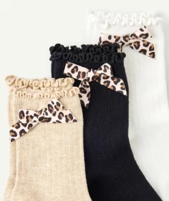 Lot 3 chaussettes fille nœud imprimé léopard