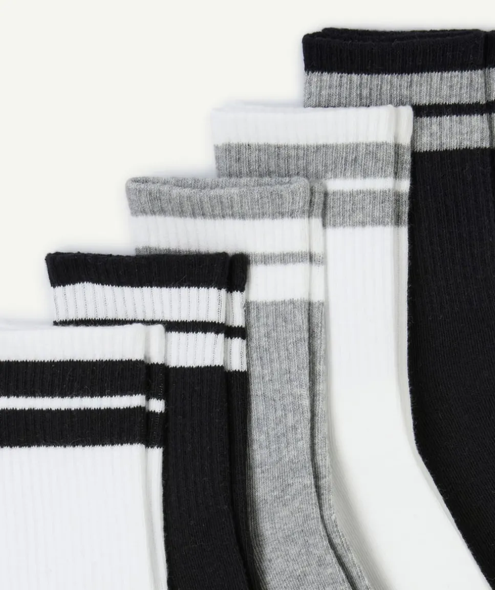 Lot 5 chaussettes garçon rayées noir gris