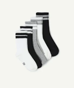 Lot 5 chaussettes garçon rayées noir gris