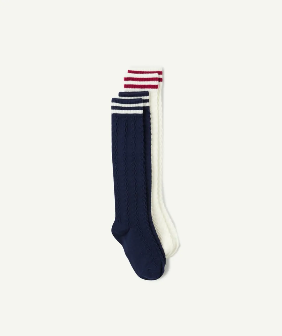 Lot chaussettes hautes fille côtelées rayées