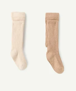 Lot collants bébé fille côtelés neutres
