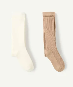 Lot 2 collants fille côtelés beige écru