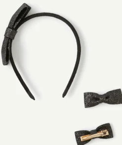 Lot de 3 accessoires cheveux fille noir pailleté