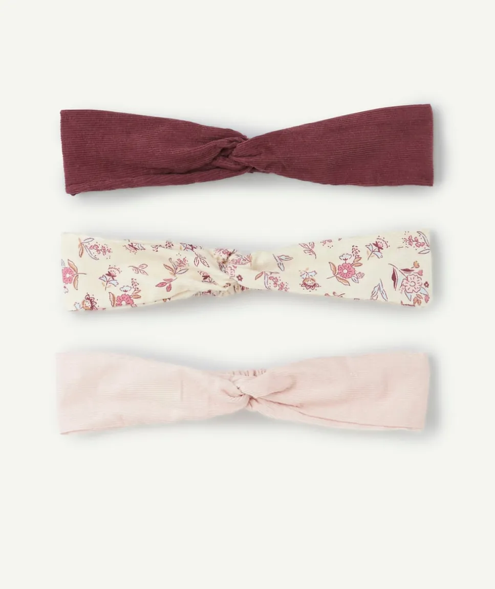 Lot de bandeaux bébé fille rose et bordeaux