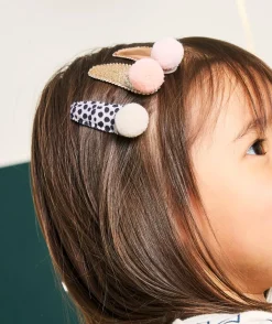 Lot de 3 barrettes bébé fille avec pompom rose imprimé et pailletée