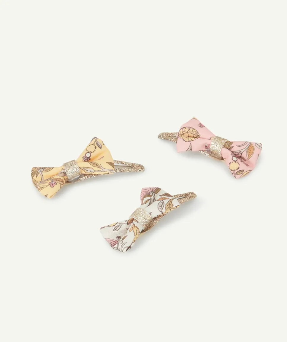 Lot de 3 barrettes bébé fille couleur dorée avec noeuds fleuris