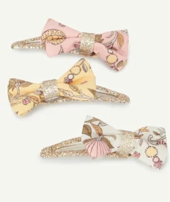Lot de 3 barrettes bébé fille couleur dorée avec noeuds fleuris