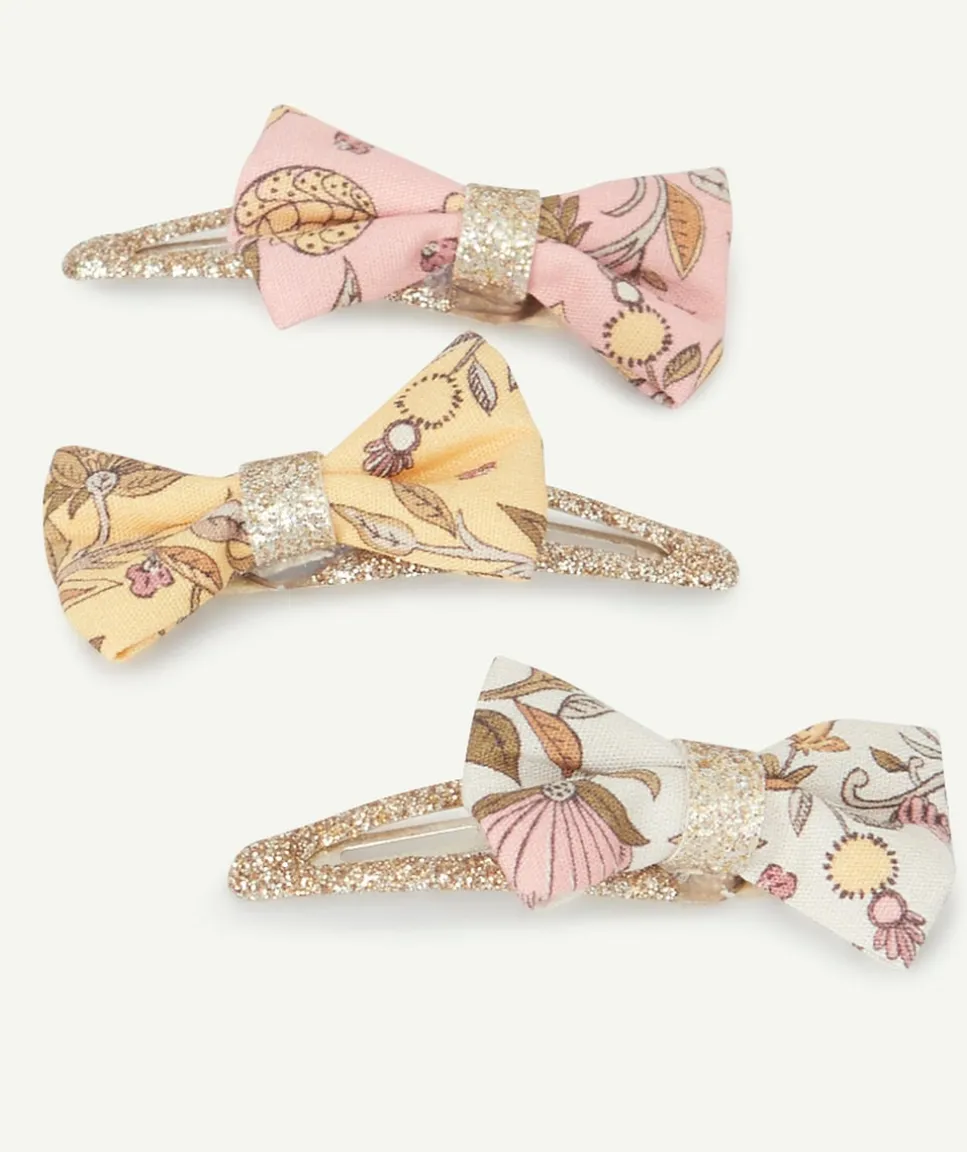 Lot de 3 barrettes bébé fille couleur dorée avec noeuds fleuris