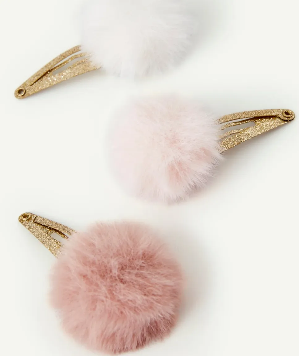 Lot de 3 barrettes bébé fille pailletées avec pompons