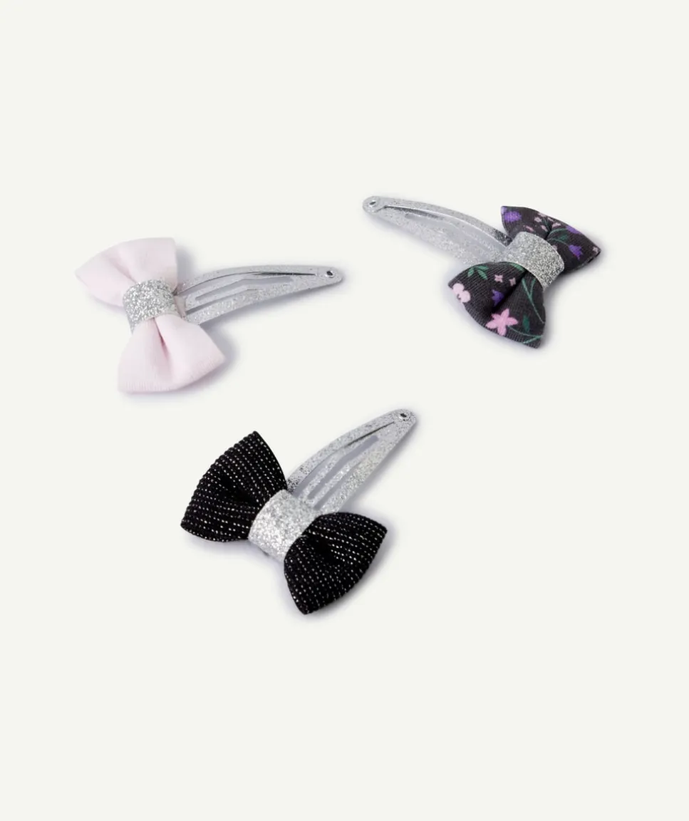 Lot de 3 barrettes fille avec nœuds imprimés ou unis