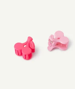 Lot de 2 barrettes fille cerise rose et fuchsia