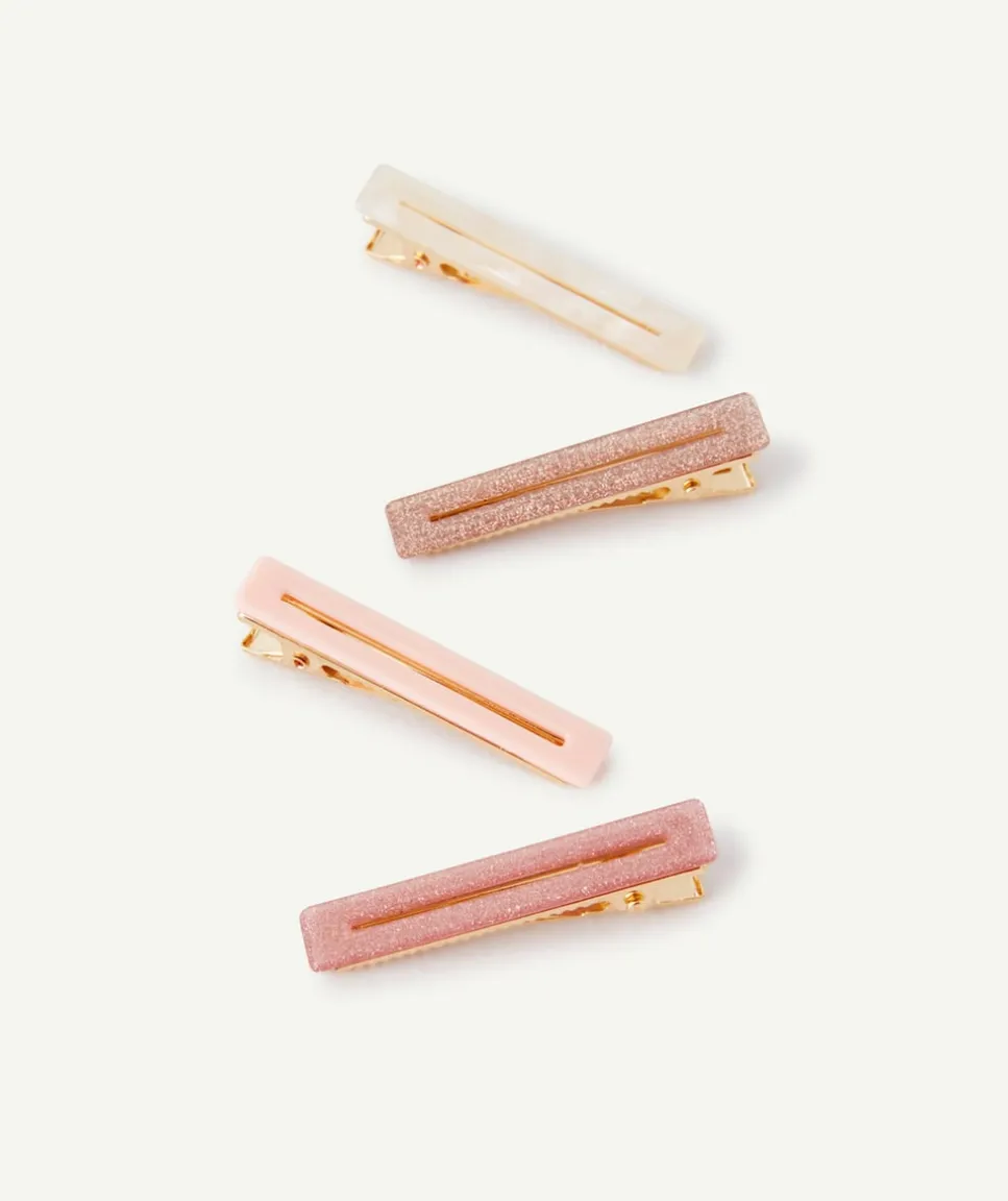 Lot de 4 barrettes fille couleur dorée rectangulaires classiques ou pailletées