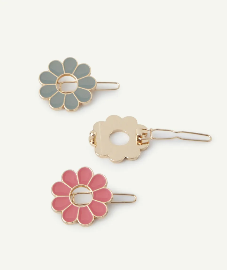 Lot de 3 barrettes fleurs colorées