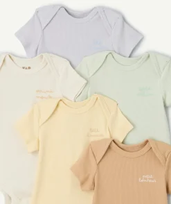 Lot de 5 bodies bébé en coton uni