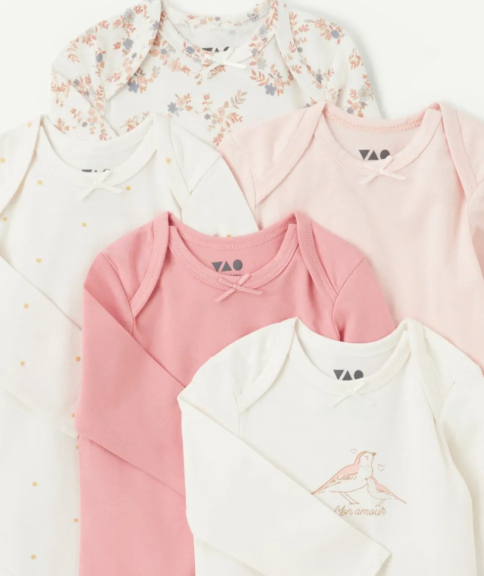 Lot de 5 bodies bébé fille blancs et roses