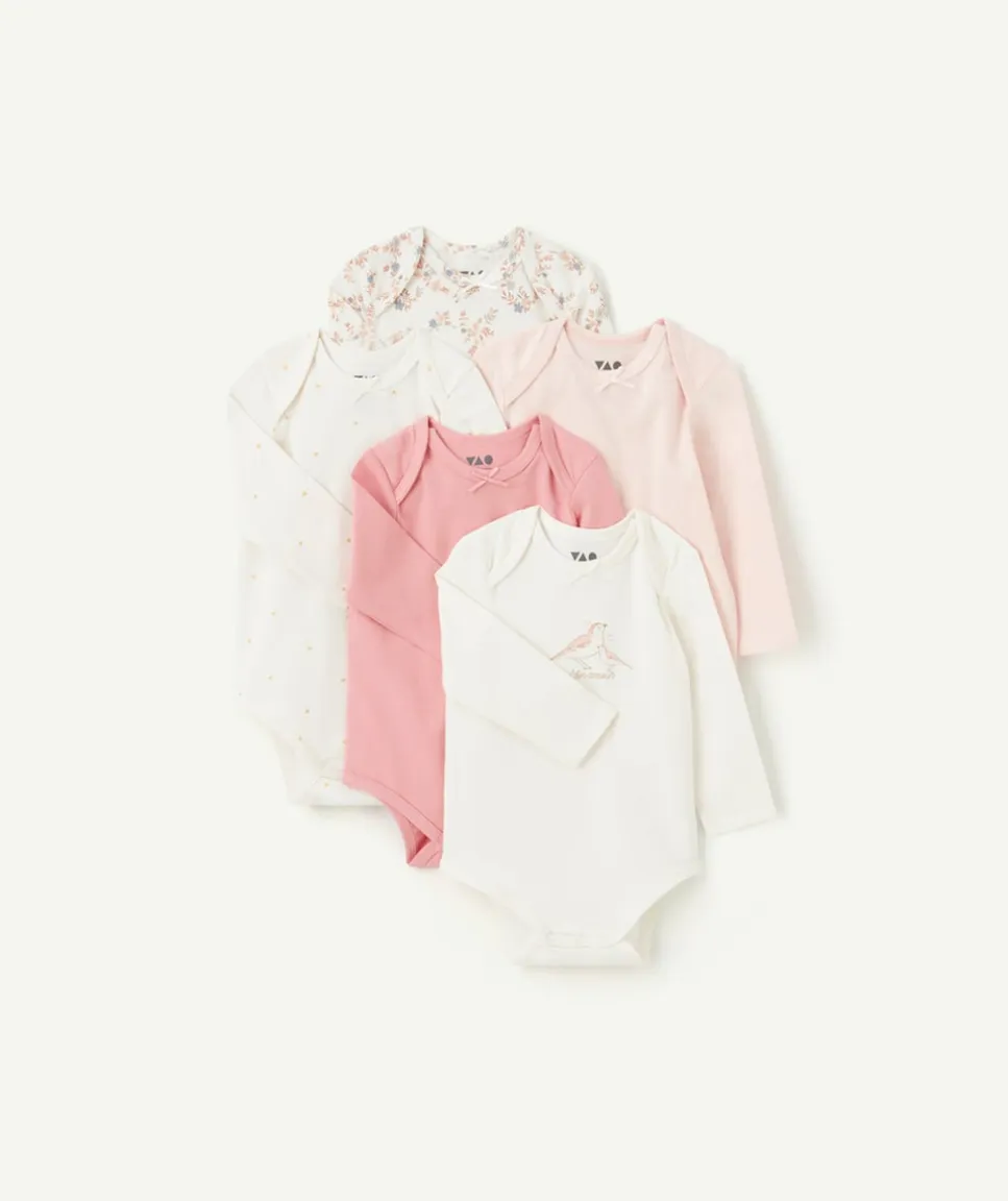 Lot de 5 bodies bébé fille blancs et roses