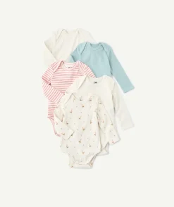 Lot de 5 bodies bébé fille imprimés fantaisie et rayures