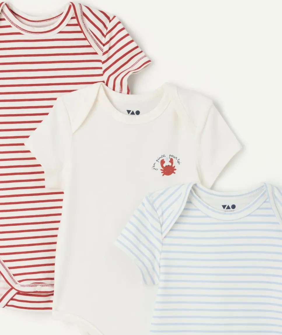 Lot de 3 bodies naissance garçon coton rayés imprimé