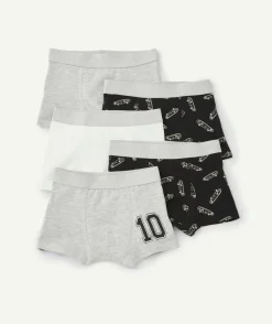 Lot de 5 boxers garçon en coton bio gris noir et blanc