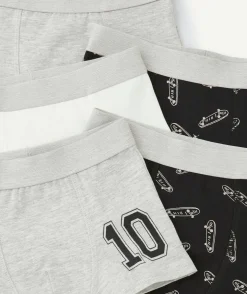 Lot de 5 boxers garçon en coton bio gris noir et blanc