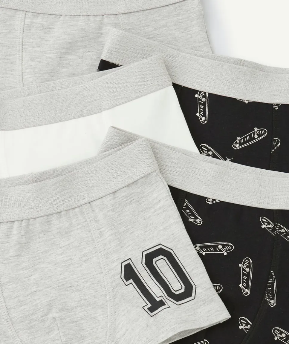 Lot de 5 boxers garçon en coton bio gris noir et blanc