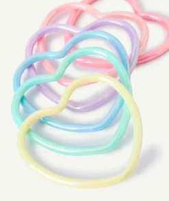 Lot de 6 bracelets fille en forme de coeurs colorés