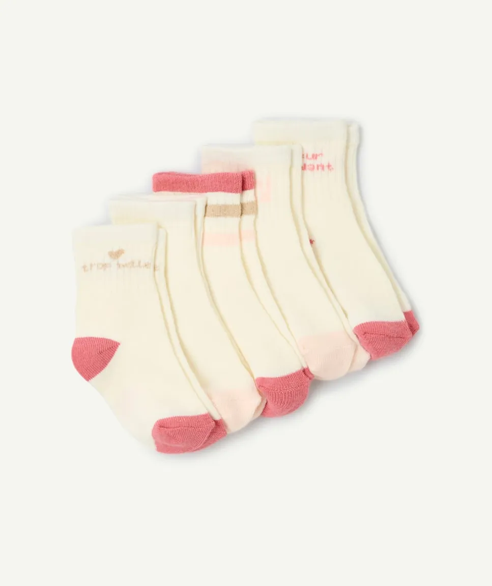 Lot de 5 chaussettes bébé fille imprimés rose et blanc
