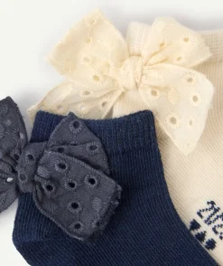 Lot de 2 chaussettes bébé fille unies avec noeud en broderie