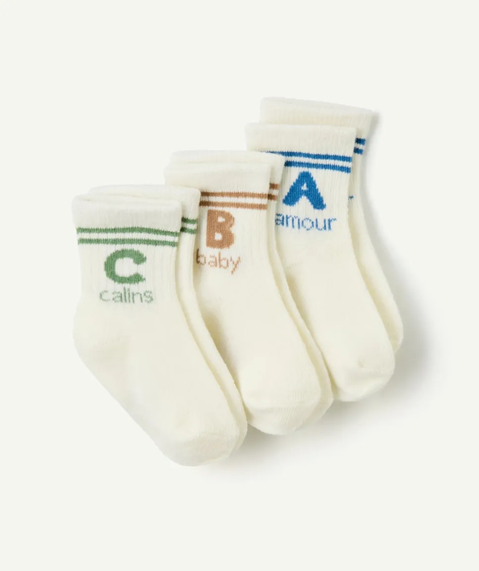 Lot de 3 chaussettes bébé garçon écru imprimé message