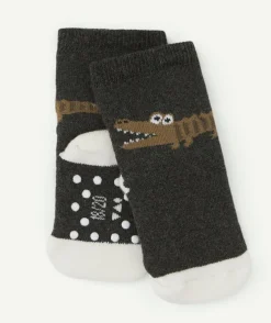 Lot de chaussettes bébé garçon grises avec crocodiles