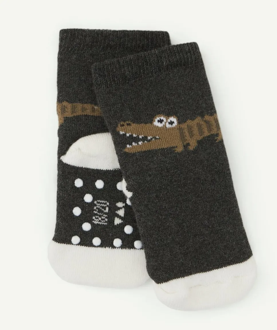Lot de chaussettes bébé garçon grises avec crocodiles