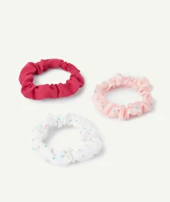 Lot de 3 chouchous bébé fille rose et blanc avec imprimé coloré