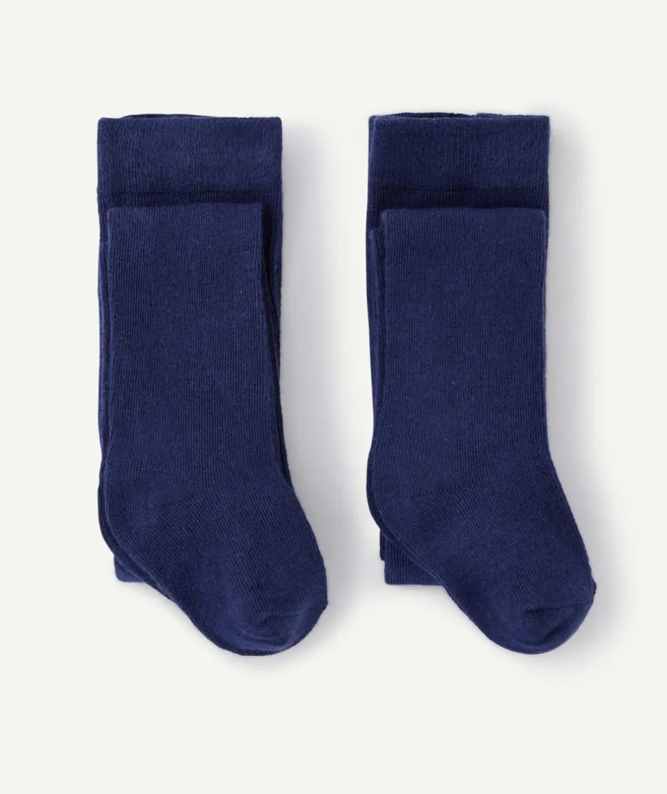 Lot de 2 collants bébé fille en coton bio bleu marine