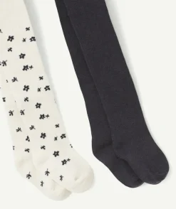 Lot de collants bébé fille noir et blanc imprimé fleurs