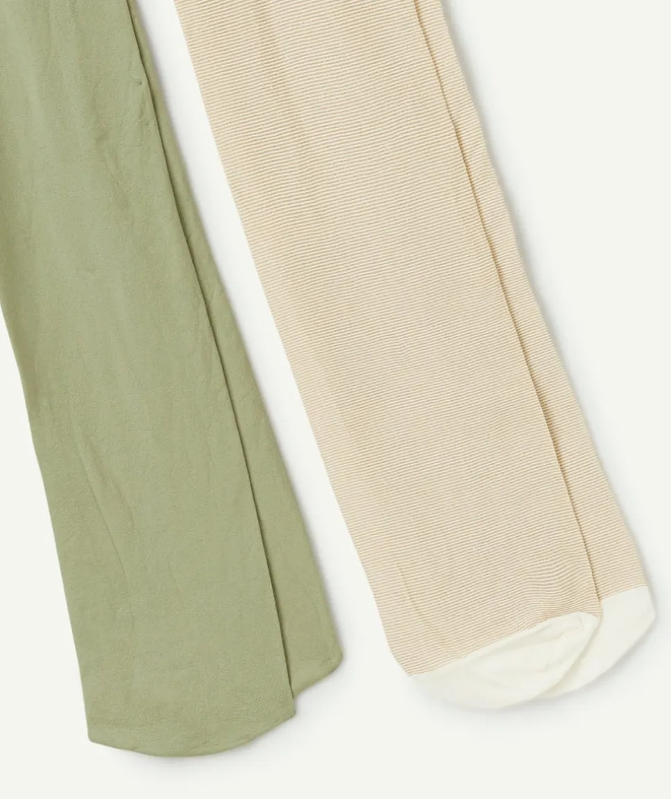 Lot de 2 collants fille beige et vert kaki