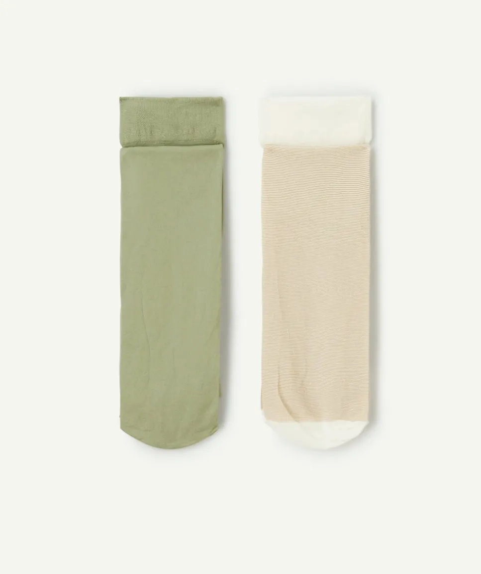 Lot de 2 collants fille beige et vert kaki