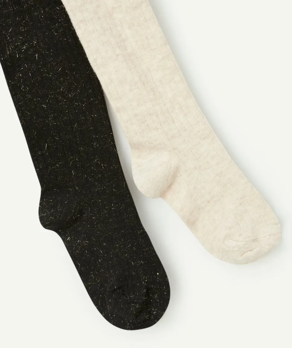 Lot de 2 collants fille noir et écru