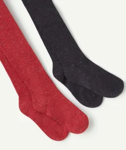 Lot de 2 collants fille rouge et noir
