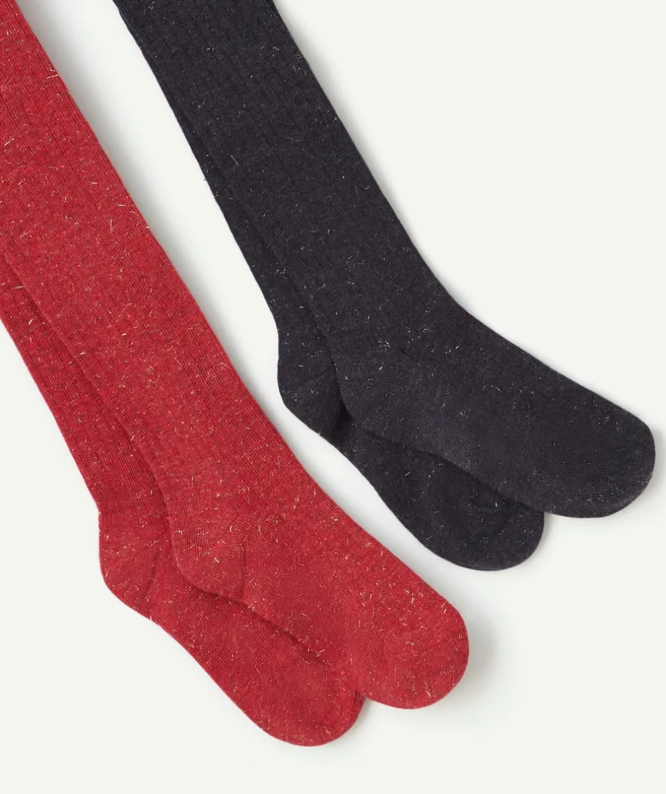 Lot de 2 collants fille rouge et noir