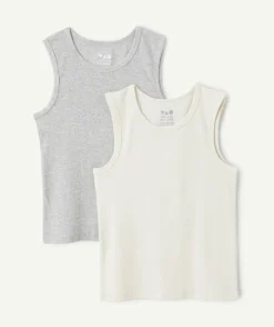 Lot de 2 débardeurs garçon coton gris et blanc
