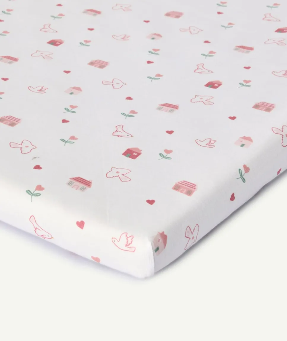 Lot de 2 draps housse bébé fille imprimés oiseaux