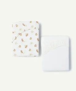 Lot de 2 draps-housses mixte coton imprimé animaux