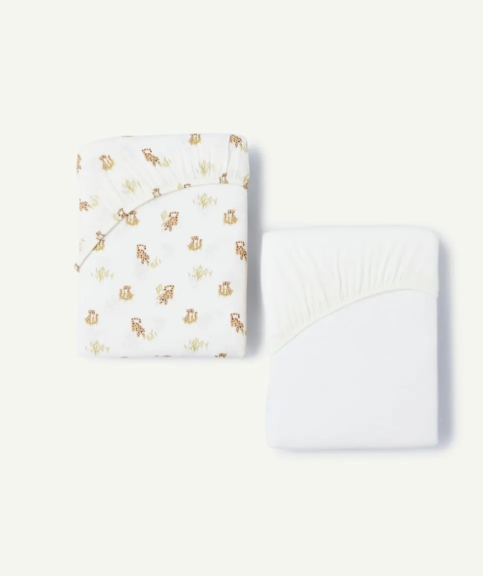 Lot de 2 draps-housses mixte coton imprimé animaux