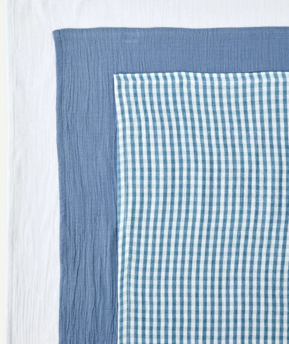 Lot de 3 langes bébé garçon bleu imprimé vichy